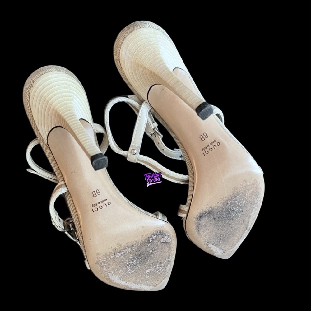 Tom Ford Gucci Brit Strappy Y2K Pointed Toe Stiletto Heel Beige Tan silver Logo - Picture 7 of 14